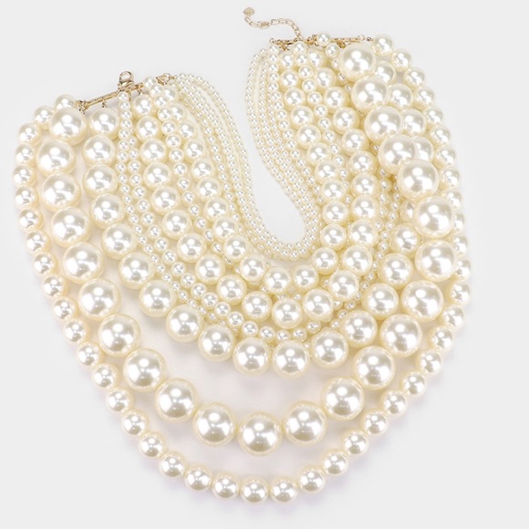 Multi Strand Pearl Collar Choker Necklace - Picture 2 of 4